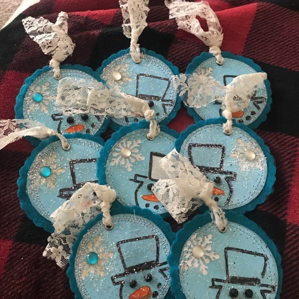 8 Pcs Felt Snowman Hang Gift Tags Ornaments Handmade Christmas Wrappings